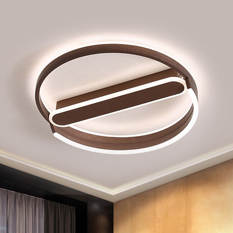 Coffee Halo Ring Flush Lighting 16"/19.5" Dia Simple LED Metallic Ceiling Mount Fixture in Warm/White Light/Remote Control Stepless Dimming