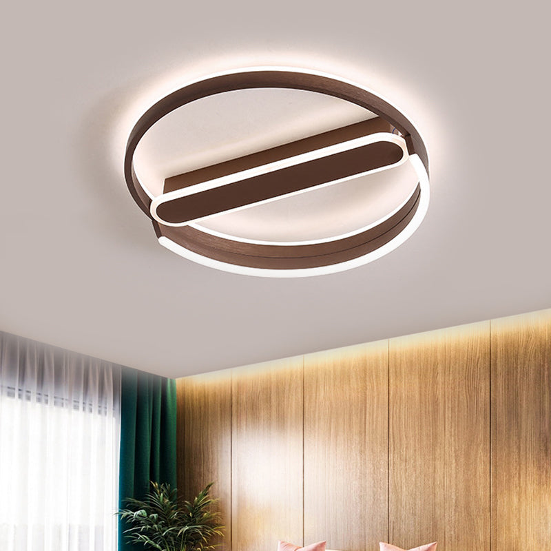 Coffee Halo Ring Flush Lighting 16"/19.5" Dia Simple LED Metallic Ceiling Mount Fixture in Warm/White Light/Remote Control Stepless Dimming