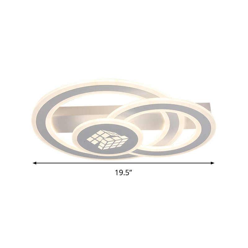 Acryl-LED-Einbauleuchte mit zwei Ringen, zeitgenössisches quadratisches Muster, weiße Deckenbeleuchtung in warmem/weißem Licht/stufenloses Dimmen mit Fernbedienung