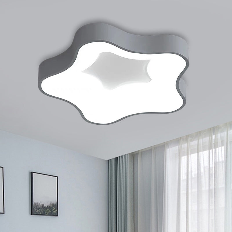 LED Bedroom Flush Lighting Nordic Star Metal Ceiling Lamp Kit in Grey, Warm/White Light