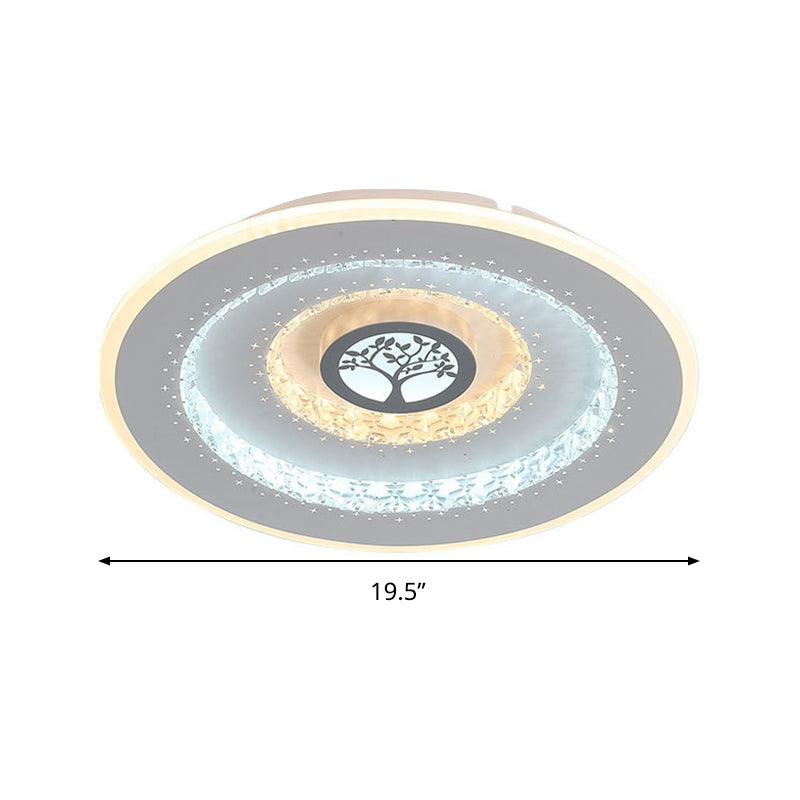 Luz de techo LED de cristal redonda blanca, iluminación empotrada con patrón de árbol exquisito moderno en luz blanca/cálida