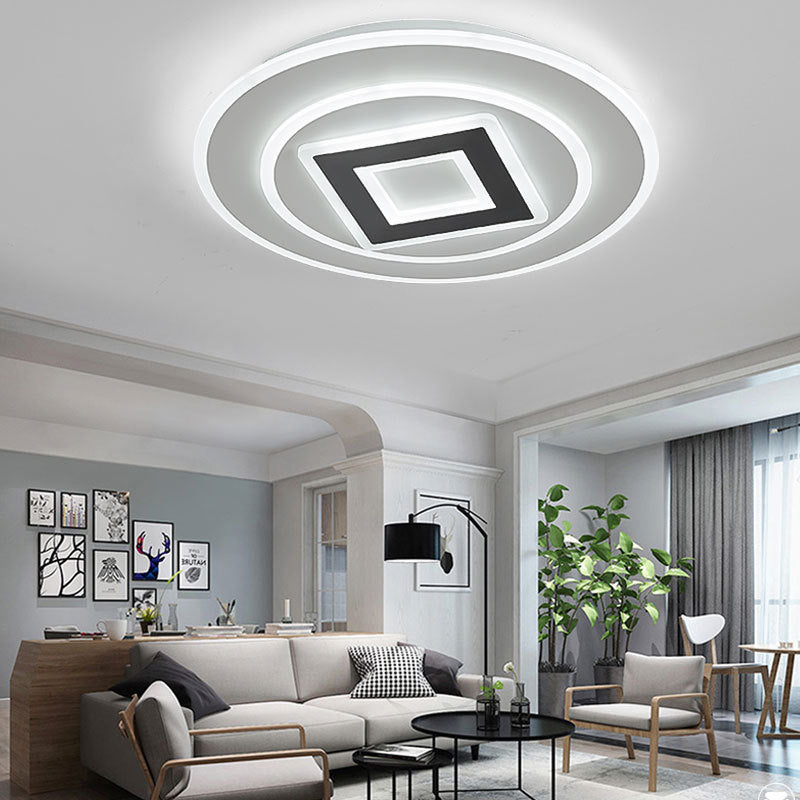 Nordic Style Layered Flush Light 18"/21.5" Dia Acrylic LED White Ceiling Flush Mount in Warm/White Light/Remote Control Stepless Dimming