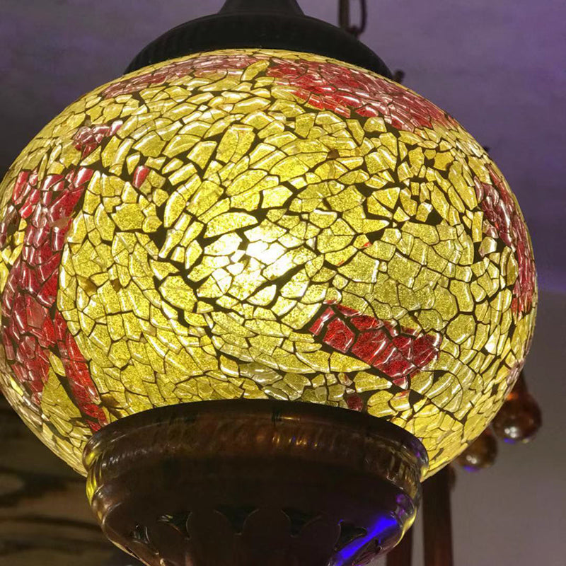 Blau/gelbe 8 Lichter Kronleuchter Beleuchtung marokkanische Glasmalerei Globe Hanging Deckenleuchte