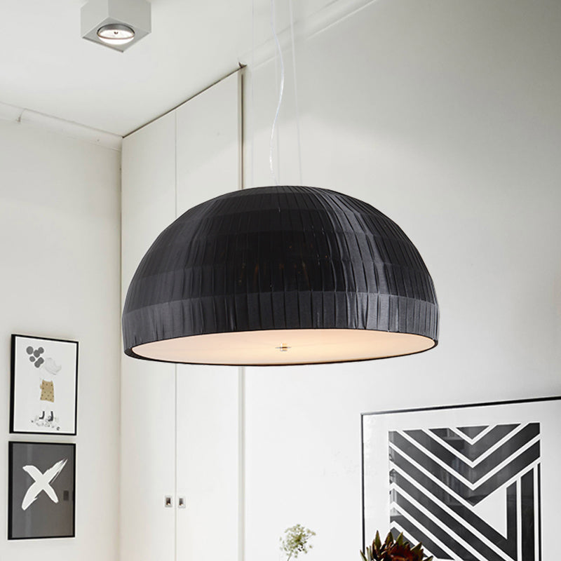 Black Dome Pendant Chandelier Simple Style 4 Lights Fabric Hanging Light Fixture for Bedroom