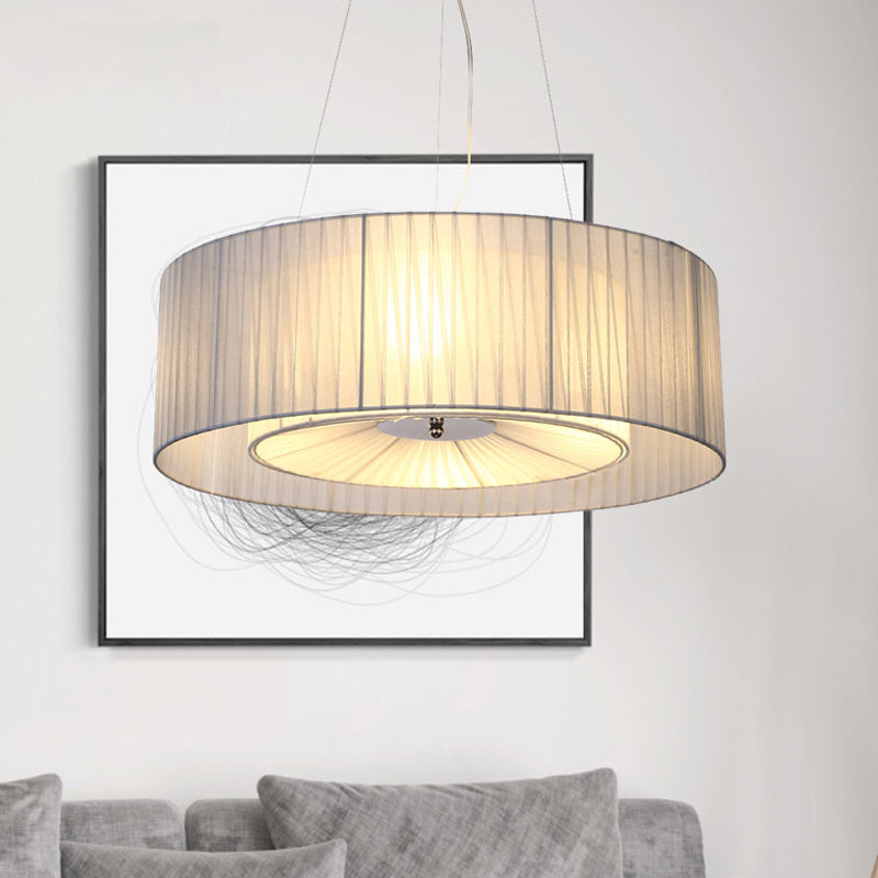 4 Lights Dining Room Chandelier Lighting Modernism Light Blue Pendant Light Fixture with Round Fabric Shade