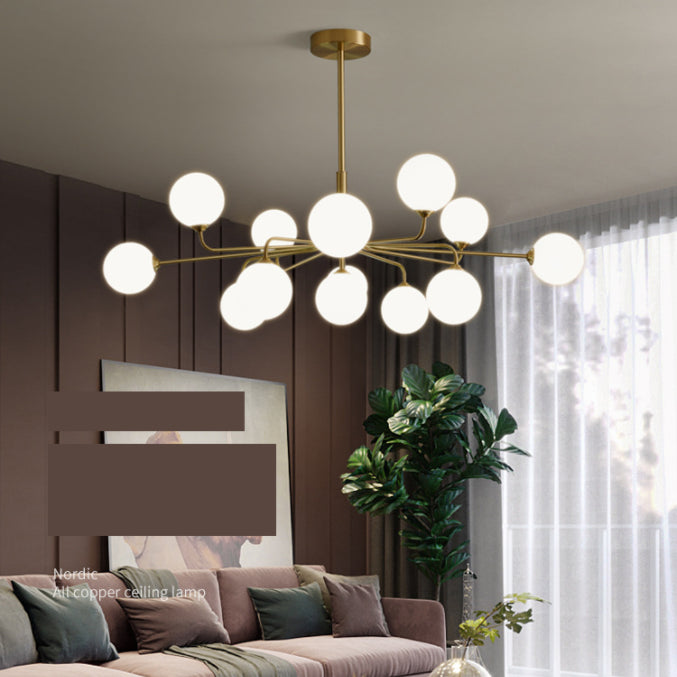 Minimalist Style Round Chandelier Lighting Fixture Glass Bedroom Hanging Lamp Kit