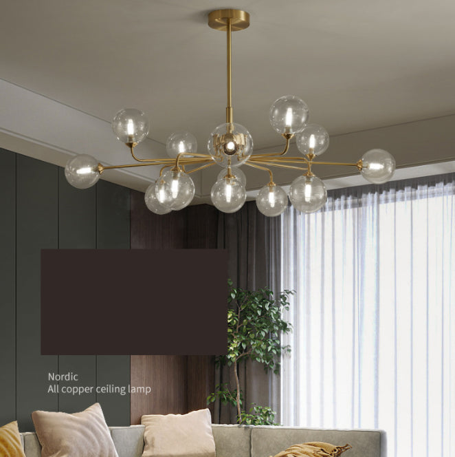 Minimalist Style Round Chandelier Lighting Fixture Glass Bedroom Hanging Lamp Kit