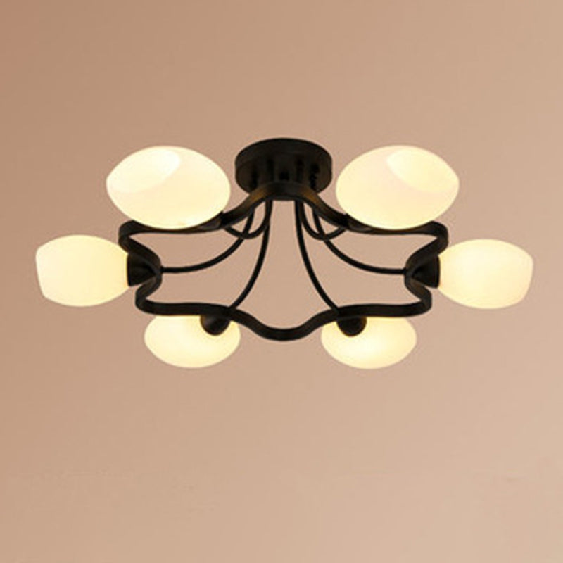 Shaded Glass Semi Flush Mount Light Simplicity Bedroom Semi Flush Ceiling Light in Black