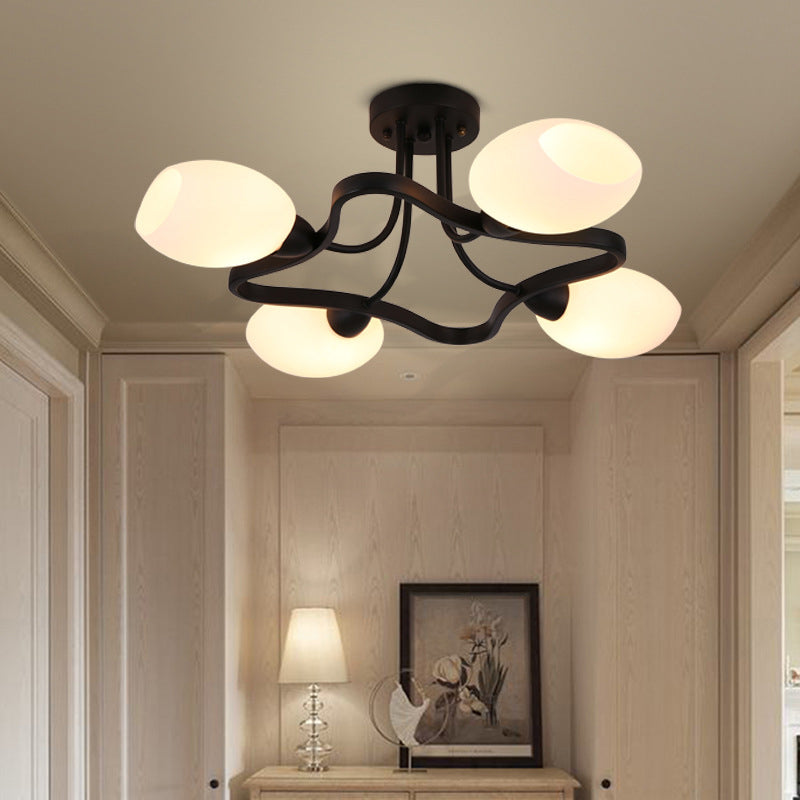 Shaded Glass Semi Flush Mount Light Simplicity Bedroom Semi Flush Ceiling Light in Black