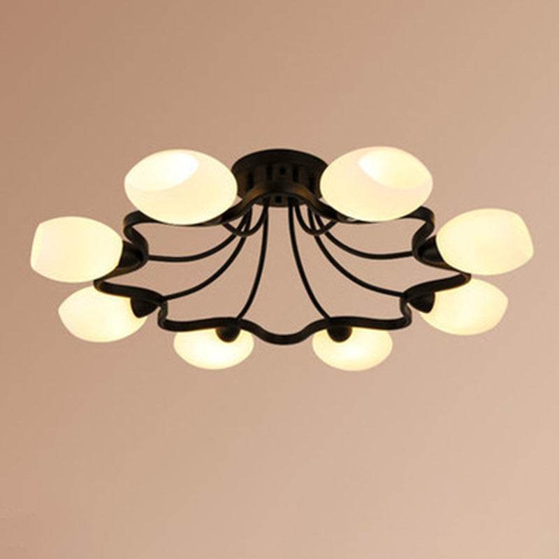 Shaded Glass Semi Flush Mount Light Simplicity Bedroom Semi Flush Ceiling Light in Black