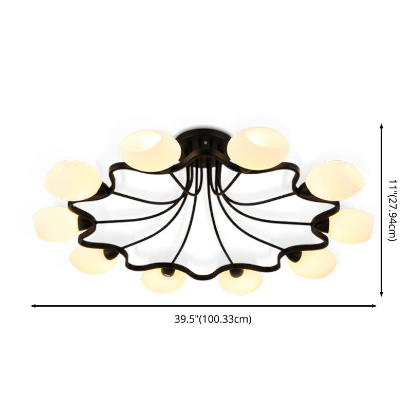 Shaded Glass Semi Flush Mount Light Simplicity Bedroom Semi Flush Ceiling Light in Black