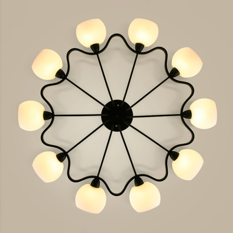 Shaded Glass Semi Flush Mount Light Simplicity Bedroom Semi Flush Ceiling Light in Black