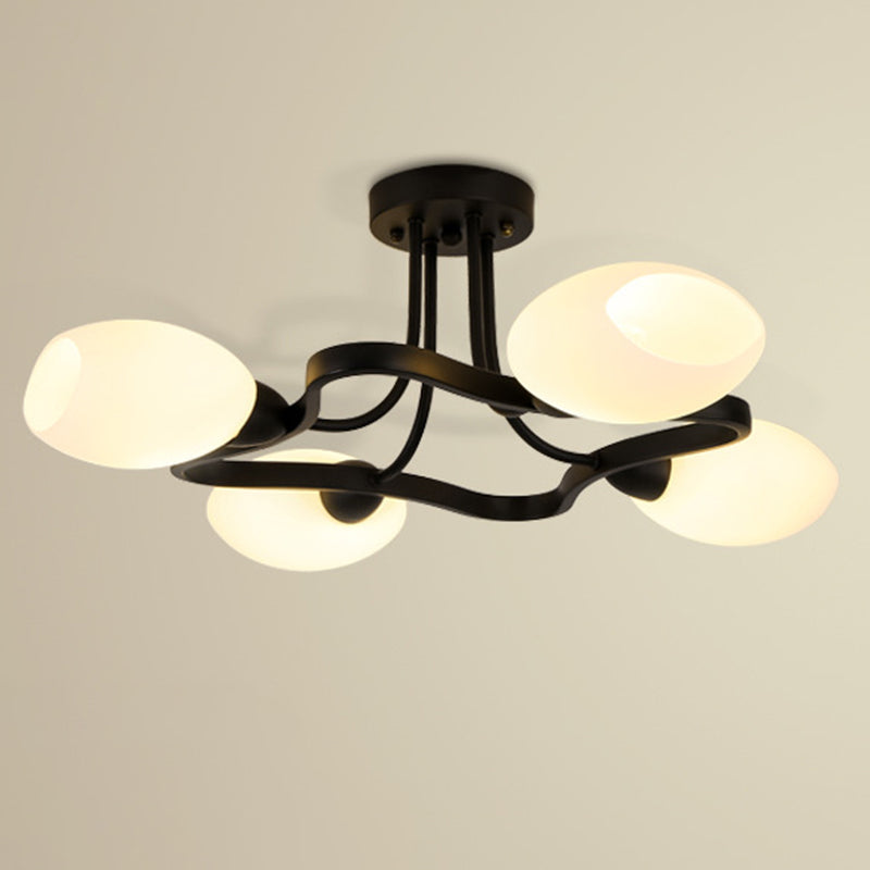 Shaded Glass Semi Flush Mount Light Simplicity Bedroom Semi Flush Ceiling Light in Black