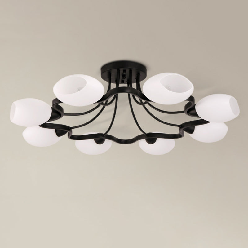 Shaded Glass Semi Flush Mount Light Simplicity Bedroom Semi Flush Ceiling Light in Black