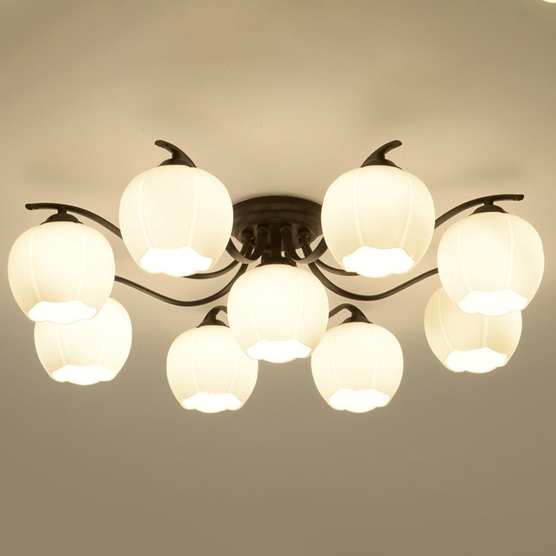 Glass Shaded Semi-Flush Mount Ceiling Light Minimalist Living Room Semi Flush Mount in Black