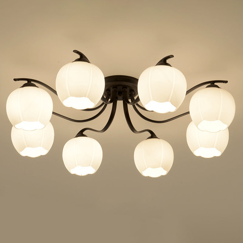 Glass Shaded Semi-Flush Mount Ceiling Light Minimalist Living Room Semi Flush Mount in Black