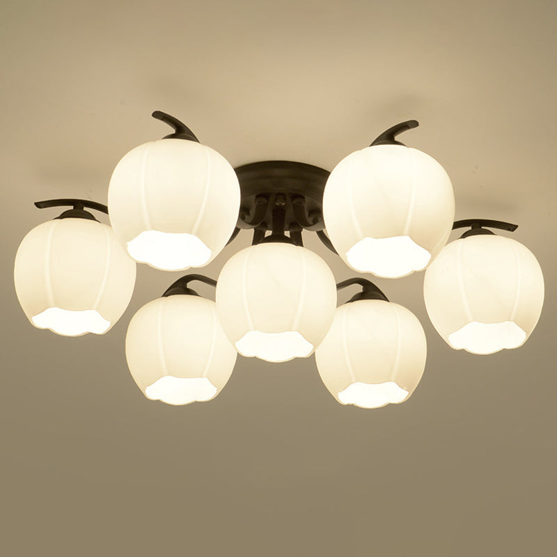 Glass Shaded Semi-Flush Mount Ceiling Light Minimalist Living Room Semi Flush Mount in Black