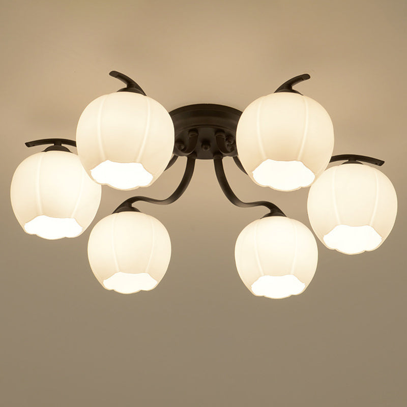 Glass Shaded Semi-Flush Mount Ceiling Light Minimalist Living Room Semi Flush Mount in Black