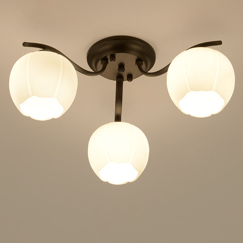 Glass Shaded Semi-Flush Mount Ceiling Light Minimalist Living Room Semi Flush Mount in Black