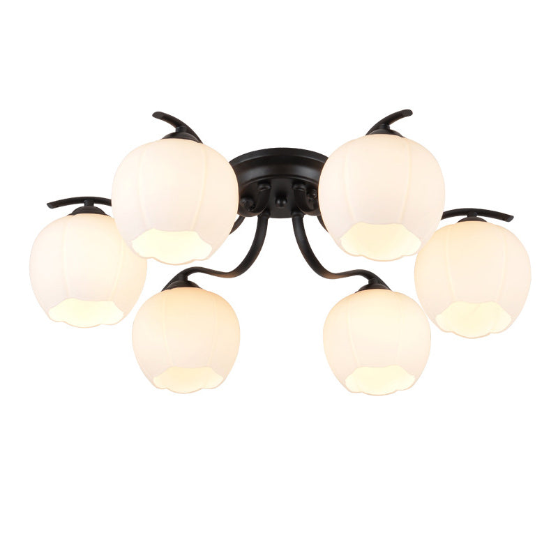 Glass Shaded Semi-Flush Mount Ceiling Light Minimalist Living Room Semi Flush Mount in Black