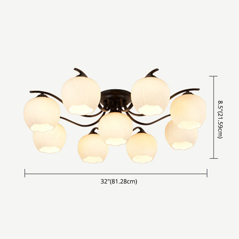 Glass Shaded Semi-Flush Mount Ceiling Light Minimalist Living Room Semi Flush Mount in Black