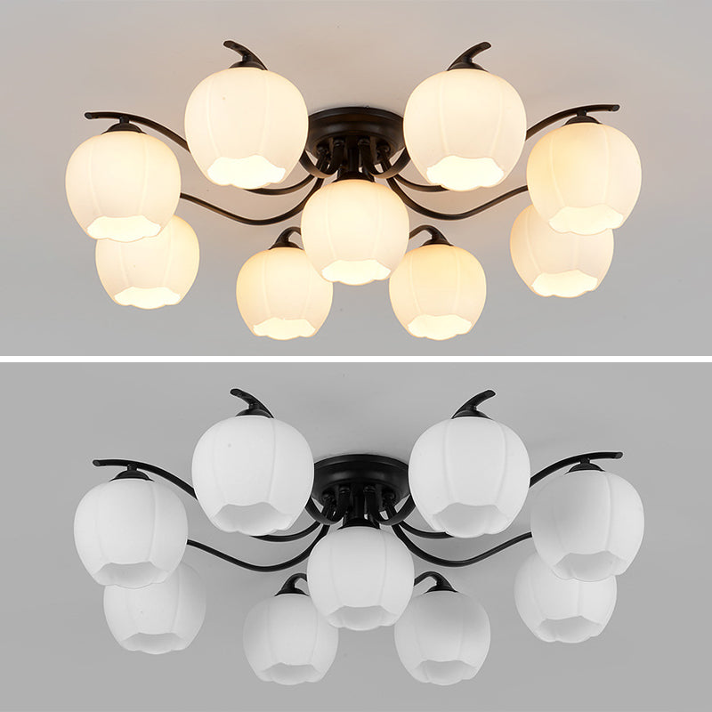 Glass Shaded Semi-Flush Mount Ceiling Light Minimalist Living Room Semi Flush Mount in Black