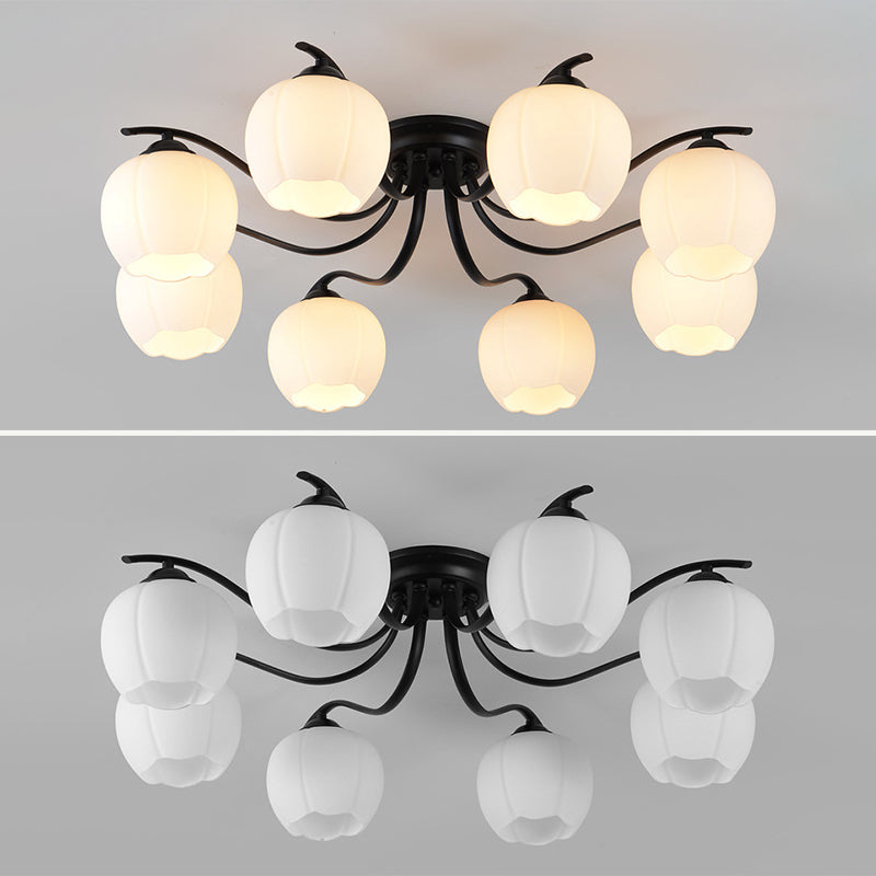 Glass Shaded Semi-Flush Mount Ceiling Light Minimalist Living Room Semi Flush Mount in Black