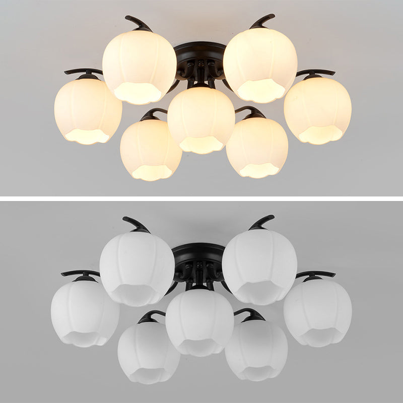 Glass Shaded Semi-Flush Mount Ceiling Light Minimalist Living Room Semi Flush Mount in Black