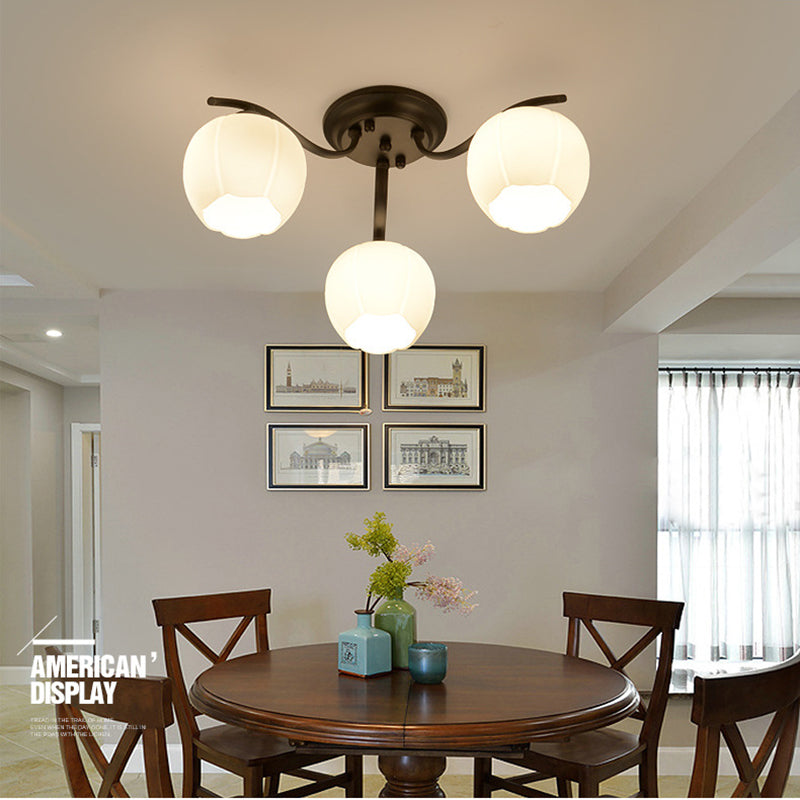 Glass Shaded Semi-Flush Mount Ceiling Light Minimalist Living Room Semi Flush Mount in Black