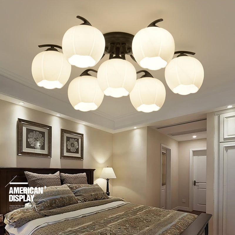 Glass Shaded Semi-Flush Mount Ceiling Light Minimalist Living Room Semi Flush Mount in Black