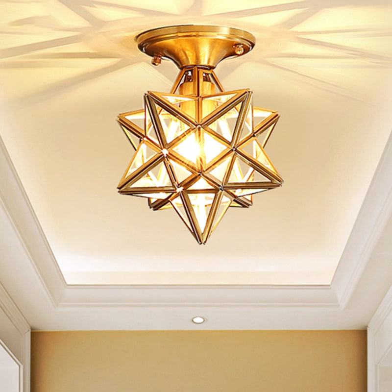 Gold Ceiling Mounted Fixture Traditional-Style Glass Star-Shaped Ceiling Light Fixture