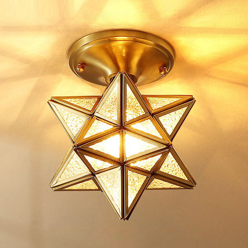 Gold Ceiling Mounted Fixture Traditional-Style Glass Star-Shaped Ceiling Light Fixture