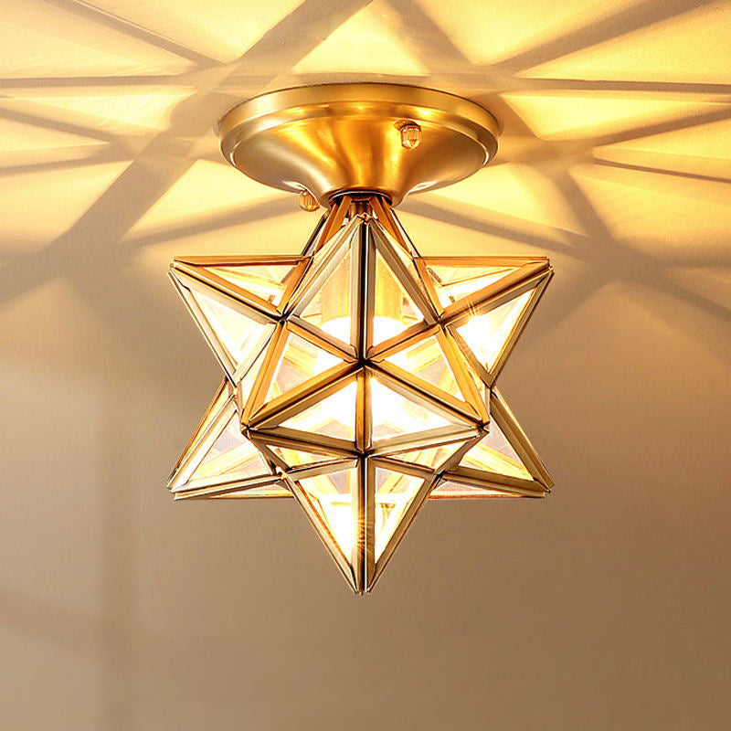 Gold Ceiling Mounted Fixture Traditional-Style Glass Star-Shaped Ceiling Light Fixture