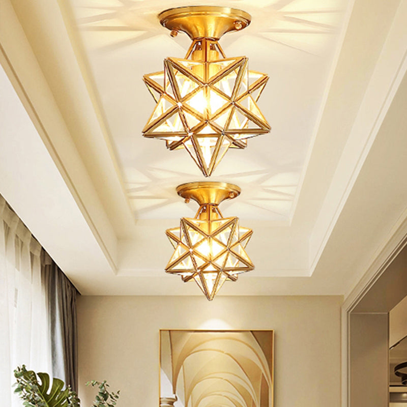 Gold Ceiling Mounted Fixture Traditional-Style Glass Star-Shaped Ceiling Light Fixture