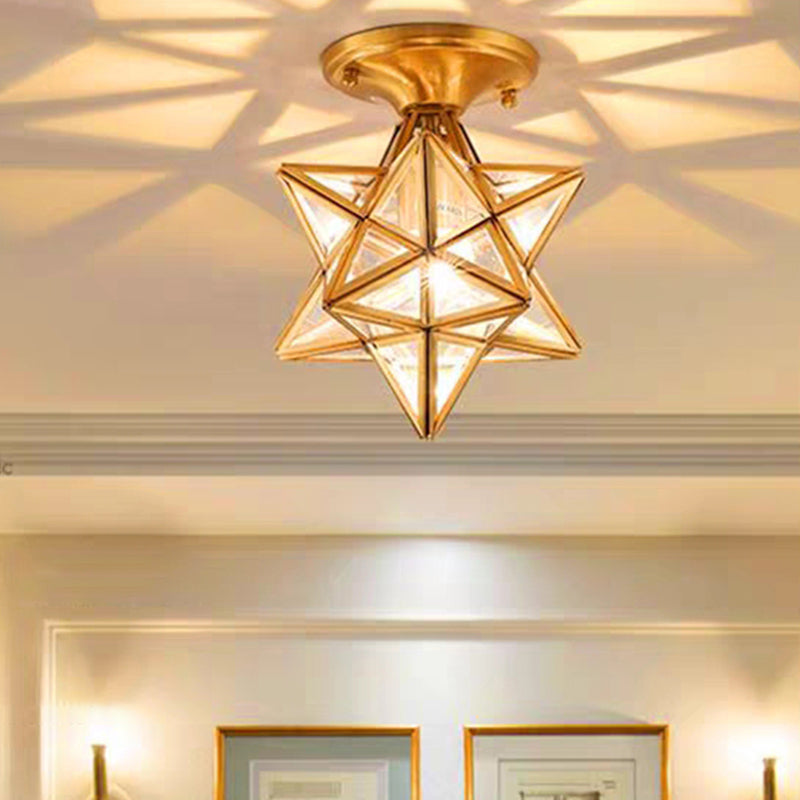 Gold Ceiling Mounted Fixture Traditional-Style Glass Star-Shaped Ceiling Light Fixture