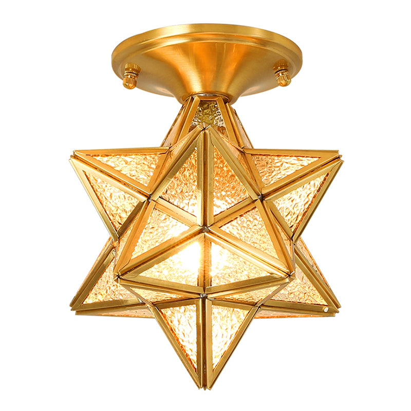 Gold Ceiling Mounted Fixture Traditional-Style Glass Star-Shaped Ceiling Light Fixture