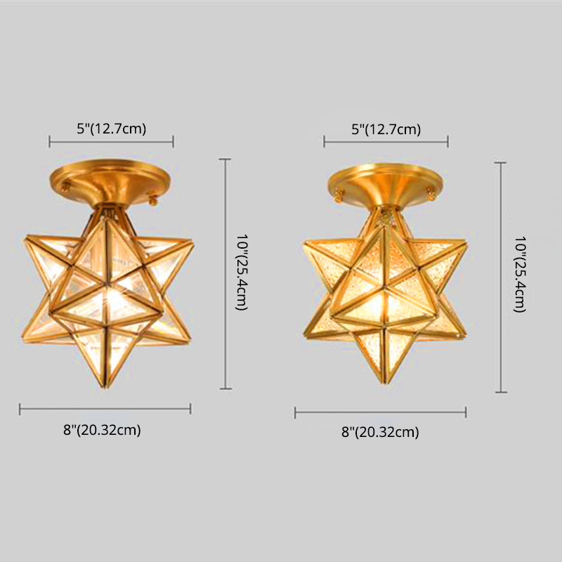 Gold Ceiling Mounted Fixture Traditional-Style Glass Star-Shaped Ceiling Light Fixture