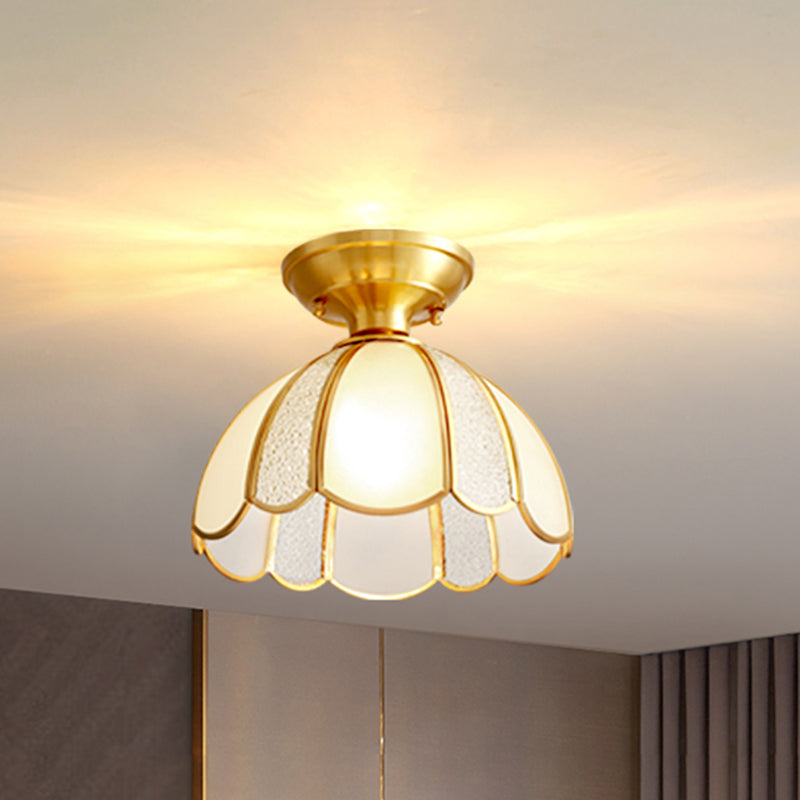 Gold Dome Close to Ceiling Lighting Traditional-Style Glass Aisle Ceiling Flush Mount