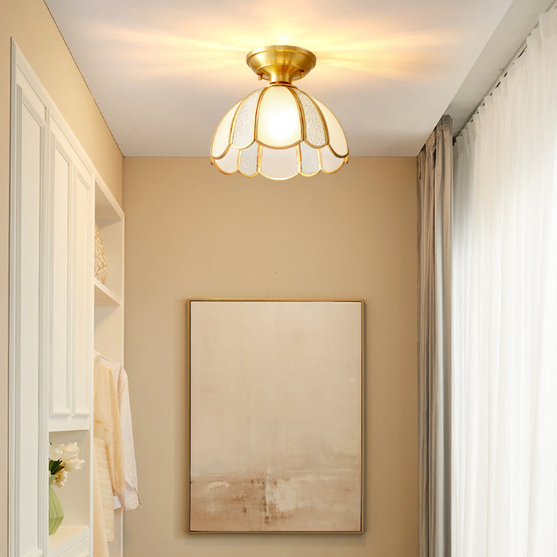 Gold Dome Close to Ceiling Lighting Traditional-Style Glass Aisle Ceiling Flush Mount