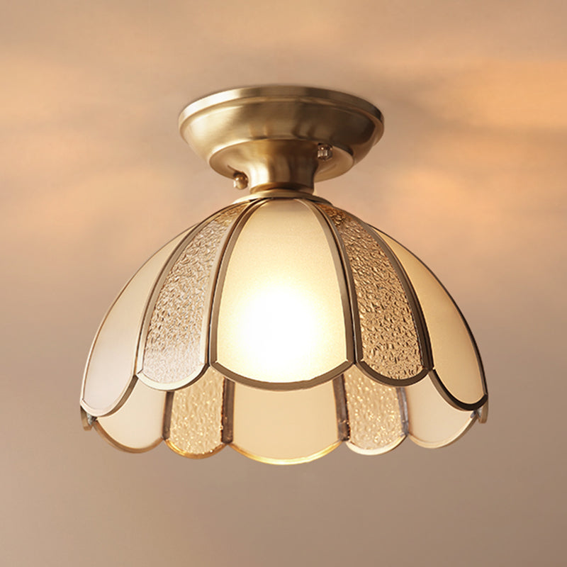 Gold Dome Close to Ceiling Lighting Traditional-Style Glass Aisle Ceiling Flush Mount