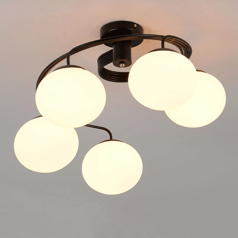 Black Spherical Semi Flush Ceiling Light Minimalist Glass Living Room Semi Flush Mount Light