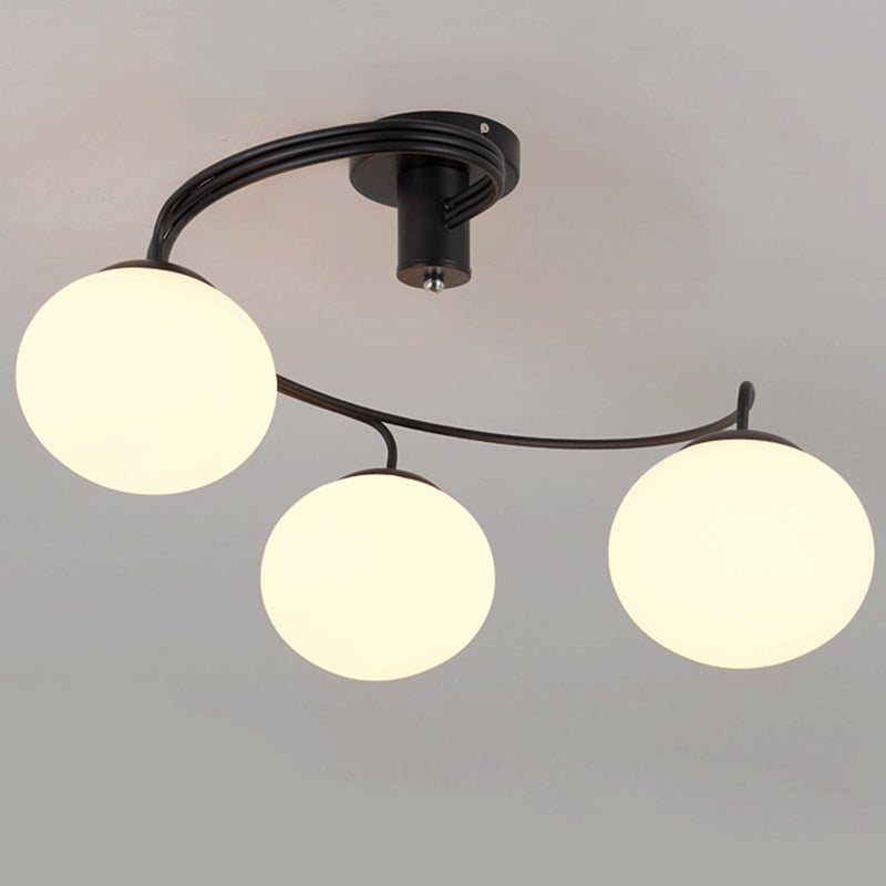 Black Spherical Semi Flush Ceiling Light Minimalist Glass Living Room Semi Flush Mount Light