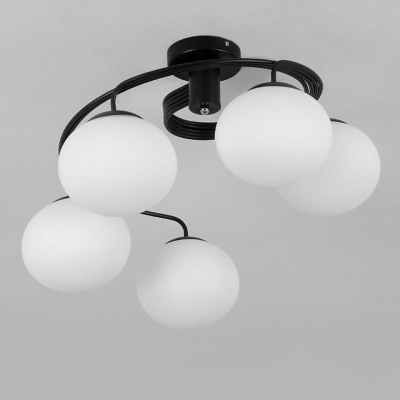 Black Spherical Semi Flush Ceiling Light Minimalist Glass Living Room Semi Flush Mount Light