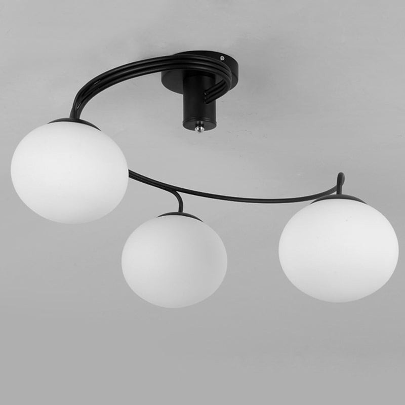 Zwart sferisch semi -spoelplafondlamp Minimalistisch glas woonkamer semi -spoelmontage licht