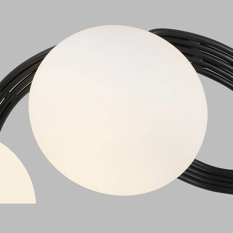 Black Spherical Semi Flush Ceiling Light Minimalist Glass Living Room Semi Flush Mount Light