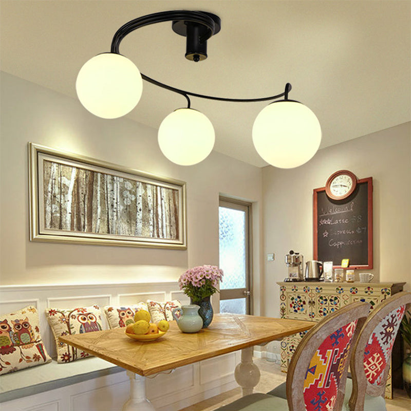 Black Spherical Semi Flush Ceiling Light Minimalist Glass Living Room Semi Flush Mount Light