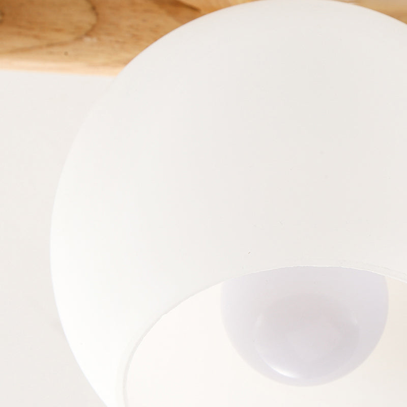 Log Color Sputnik LED Semi Flush Mount in Modern Concise Style Wooden Ceiling Light with White Glass Shade