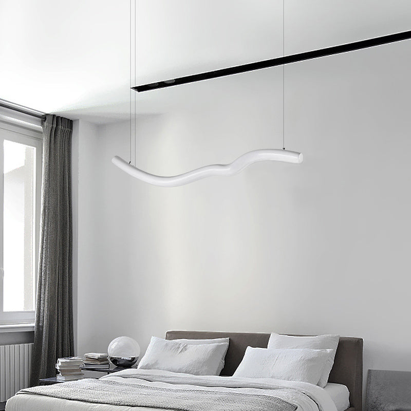 Curved Bedroom Chandelier Light Fixture Metal Simple Style LED Suspension Light in Grey/White