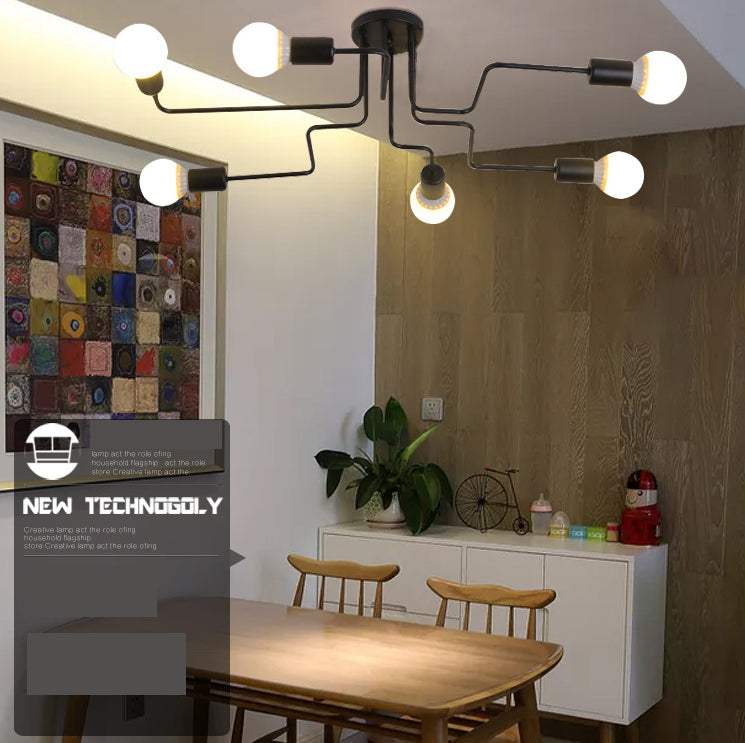 Industrieel schuine wirwar Semi Flush Mount Metal Semi Flush Mount plafondlicht voor woonkamer en slaapkamer