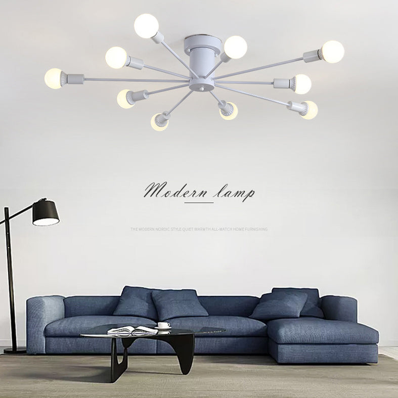 Wrought Iron Ceiling Light Personality Minimalism Living Room Bedroom Study Restaurant Industrial Style Multi-head Lighting